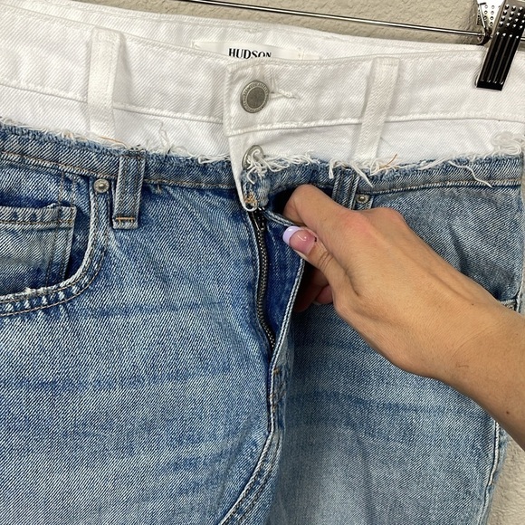 Hudson Jeans Lulu Skirt Denim Jean Mini 2 Tone Summer Beach Blue White Sz 24 - Picture 5 of 13